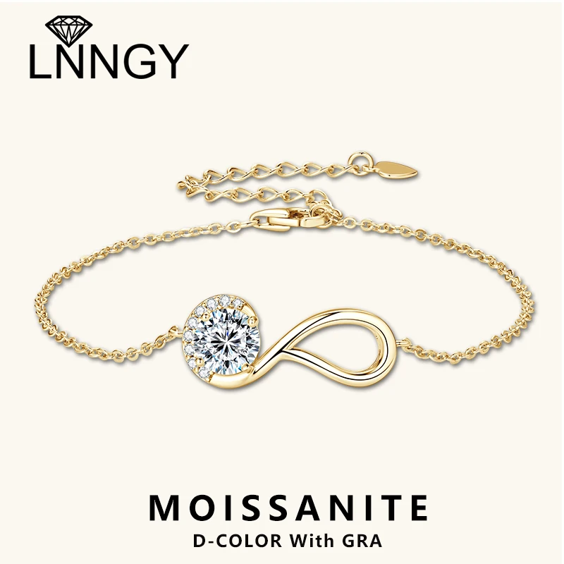 

Lnngy Certified GRA 6.5mm Moissanite Infinity Bracelet for Women 925 Sterling Silver Adjustable Chain Bracelets Jewelry Gift