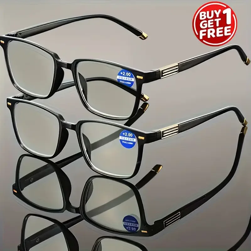 2 Stück klassische quadratische, blaues Licht blockierende Lesebrille, bequeme und stilvolle Presbyopie-Brille für Männer und Frauen