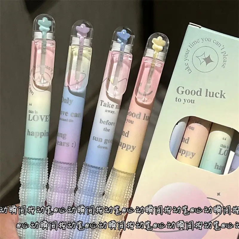 

4 Pcs Gradient Color Star Gel Pens Cute Press Gel Pen Quick Drying 0.5mm Black Ink Writing Pen Office School Supplies Stationery
