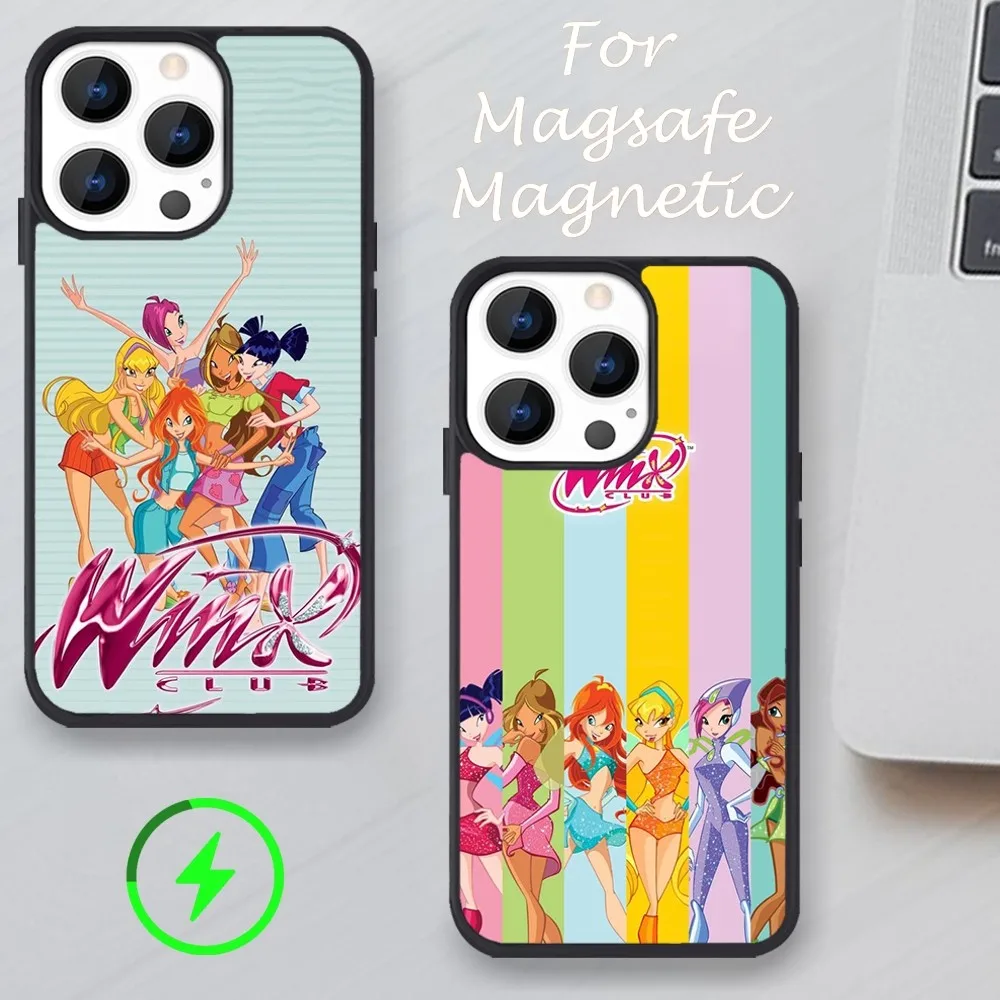 Cartoon W-Winx Clubs Phone Case For iPhone 11 12 13 14 15 Pro Max Plus Mini X Magsafe Magnetic