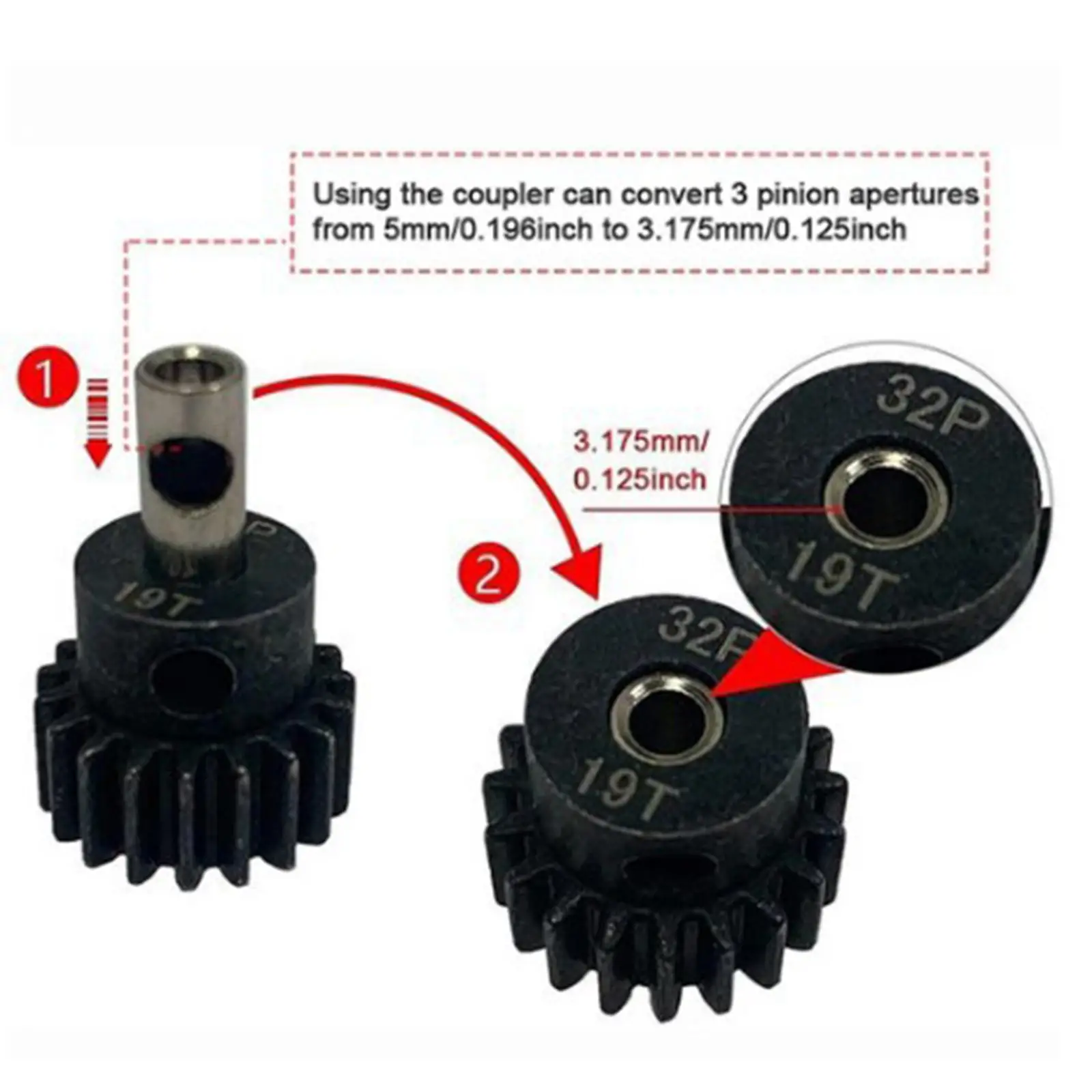 3 3.175mm to 5mm Pinion Reducer Sleeve Adapter for Converting Pinion Gears