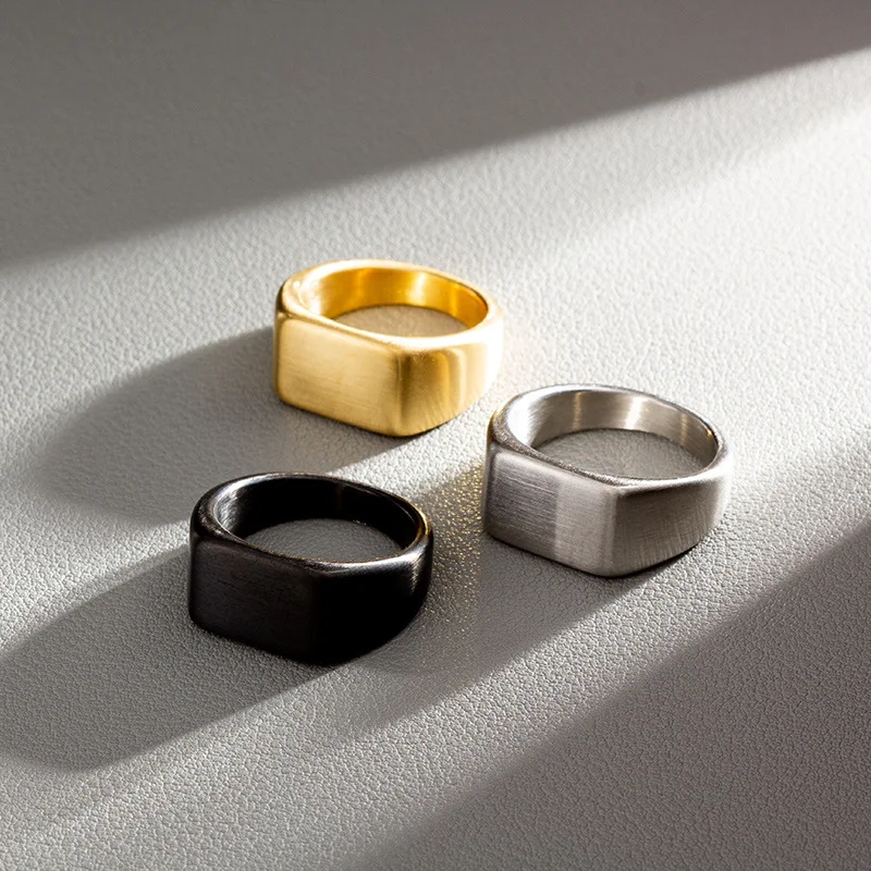 Stainless Steel Rectangular Signet Ring For Men Finger Waterproof Jewelry Accessories