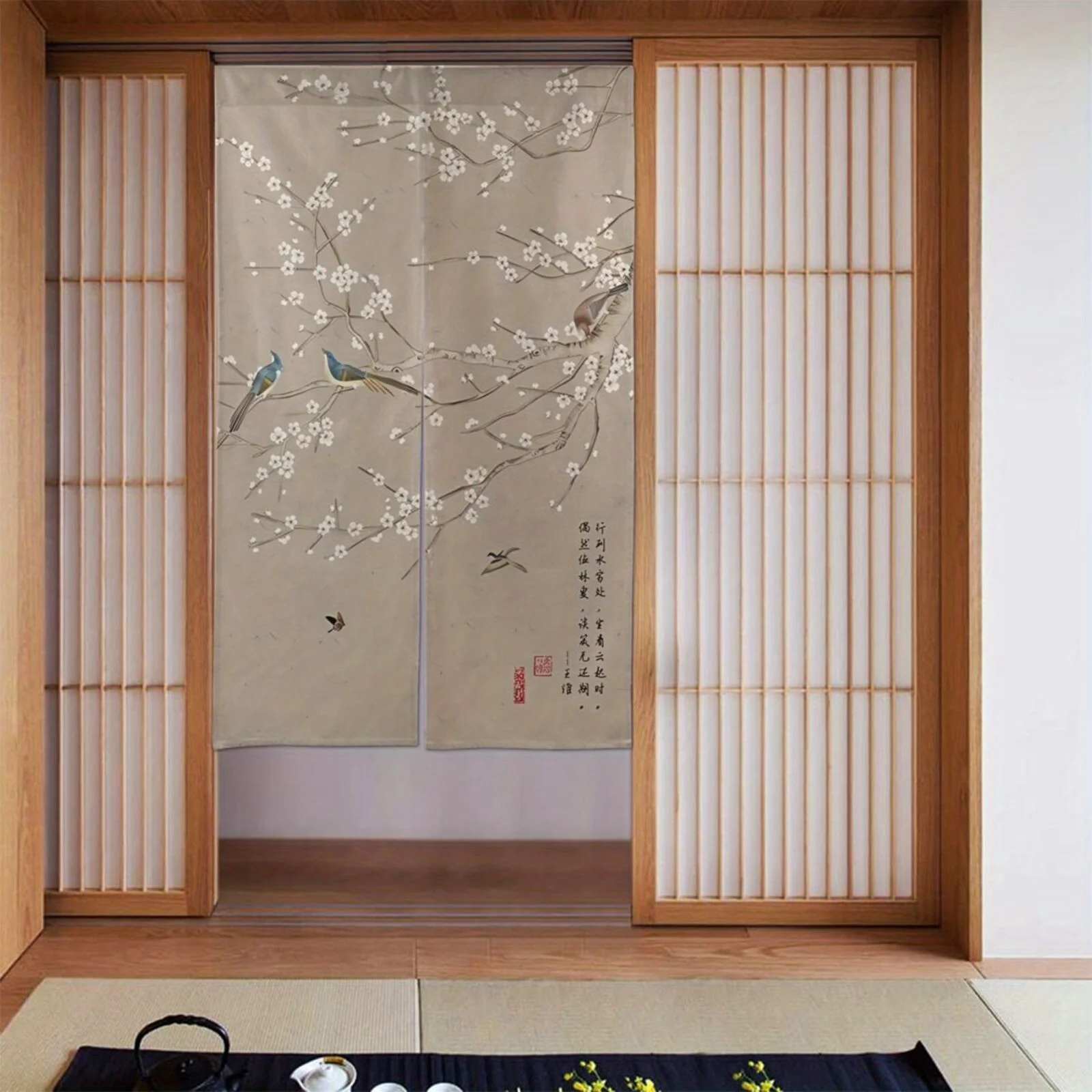 Chinese Plum Blossom Birds Art Door Curtain Traditional Home Decor Elevate  Space Simple Installation Suitable for all seasons