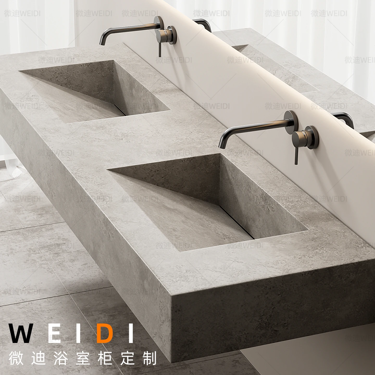 Custom Integrated Slab Bathroom Vanity Set Slanted Basin Sink Single Dual Basin Options Washb Area Modern Bathroom Furniture