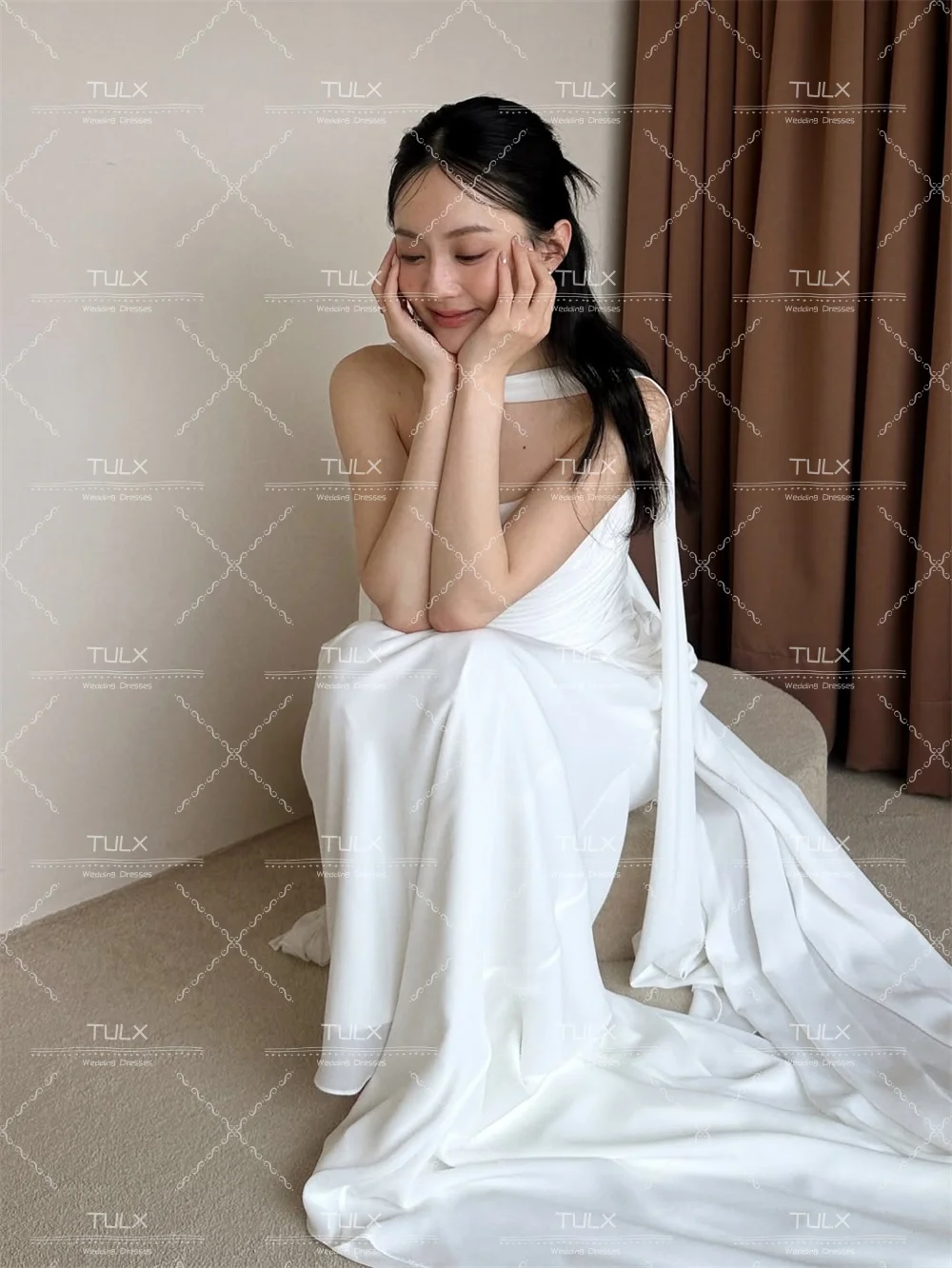 TULX 우아한 아이보리 쉬폰 웨딩드레스 한국 포토 촬영 O넥 머메이드 롱 브라이덜 가운 코르셋 맞춤 웨딩드레스 2026