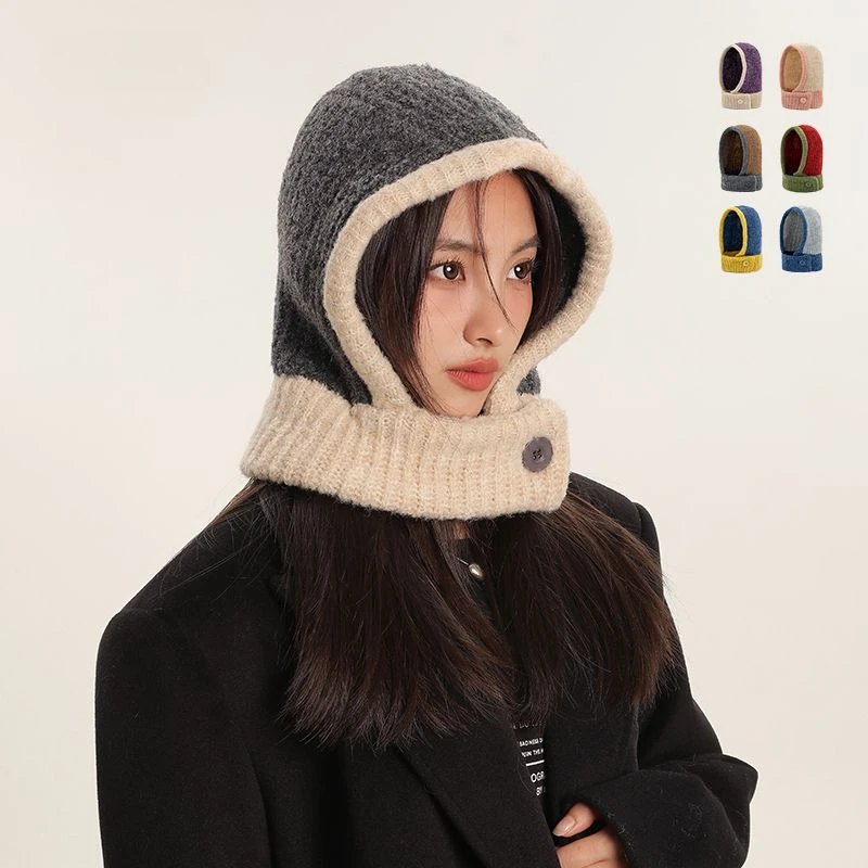 2023 New Women's Winter Golf Warm Hat Ear Protection Knitted Neck Scarf Integrated Headband Clothing Accessories