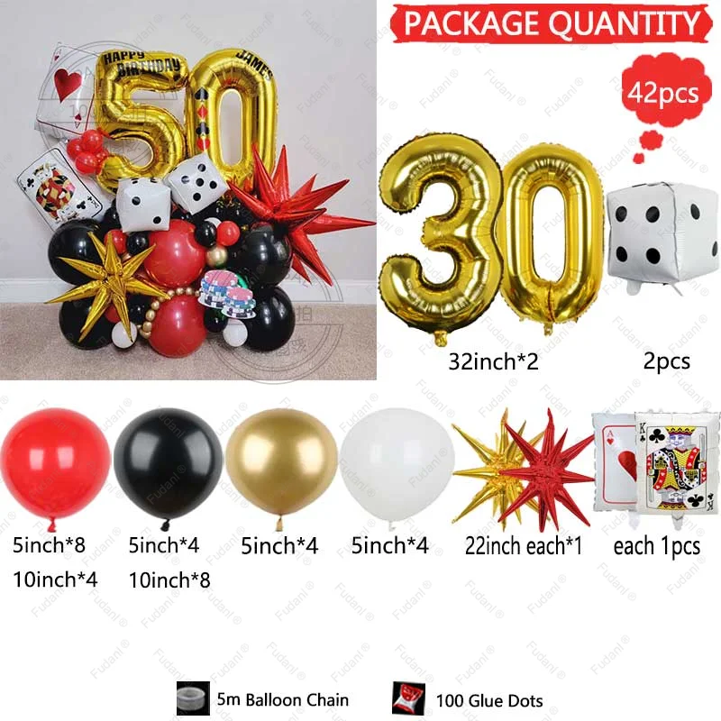 41 Stuks Poker Harten Q Folie Ballonnen Dobbelstenen Folie Ballon Casino Thema Party Volwassen Verjaardag Decor Las Vegas Party Poker thema Party