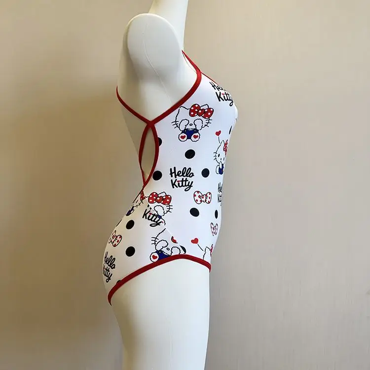 Anime Cute Kawaii Sanrio Hello Kitty One Piece Racing Swimsuit Backless Sports Training Swimwear Double Layer No Water Retention view 4
