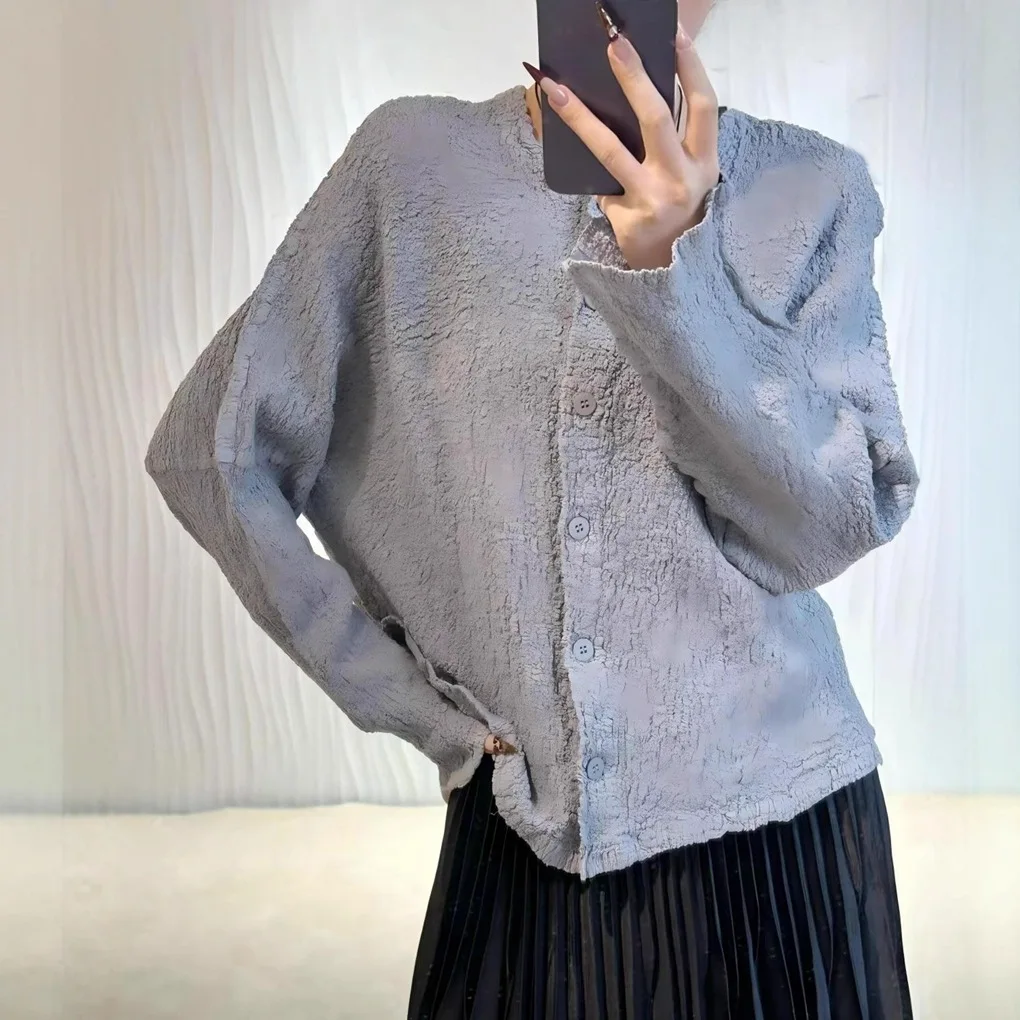 Miyake Pleated 2025 Autumn and Spring New Jacket Women Fashion High-end Pleated Women's Knitted Cardigan Tops Female Models
