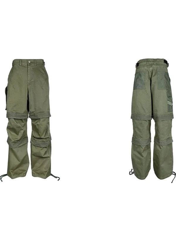 

Мужские свободные прямые брюки в рабочем стиле с нашивками и карманами, повседневные длинные брюки в уличном стиле, с высокой талией, из смесового хлопка