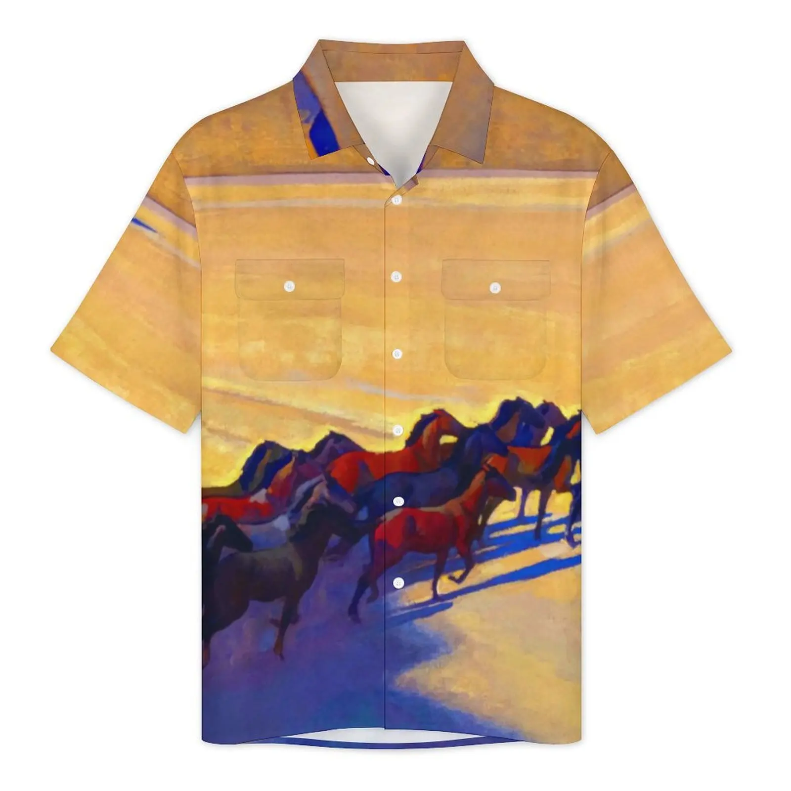 Desert Print Vacation Shirt Wild Horses Hawaiian Casual Shirts Man Elegant Blouses Short Sleeves Y2K Funny Custom DIY Clothing