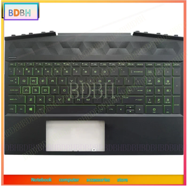 New US Keyboard for HP Pavilion 15-DK 15T-DK TPN-C141 Laptop Palmrest Upper Cover Green Backlight Keyboard L57596-001 L57593-001