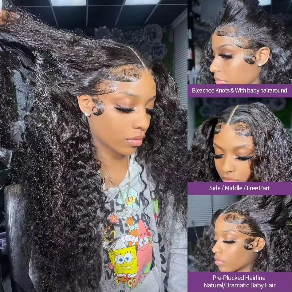 13x6 Deep Wave Frontal Wig  40 Inches Hd Lace Front Wig Curly Hair13x4 Water Wave Wig Preplucking For Black Brazilian Woman Hair image 5
