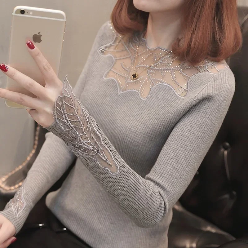 Wear Fashion Sexy Lace Pullover Sweater Blusas Clothes for Women Tops Shirts Blouses