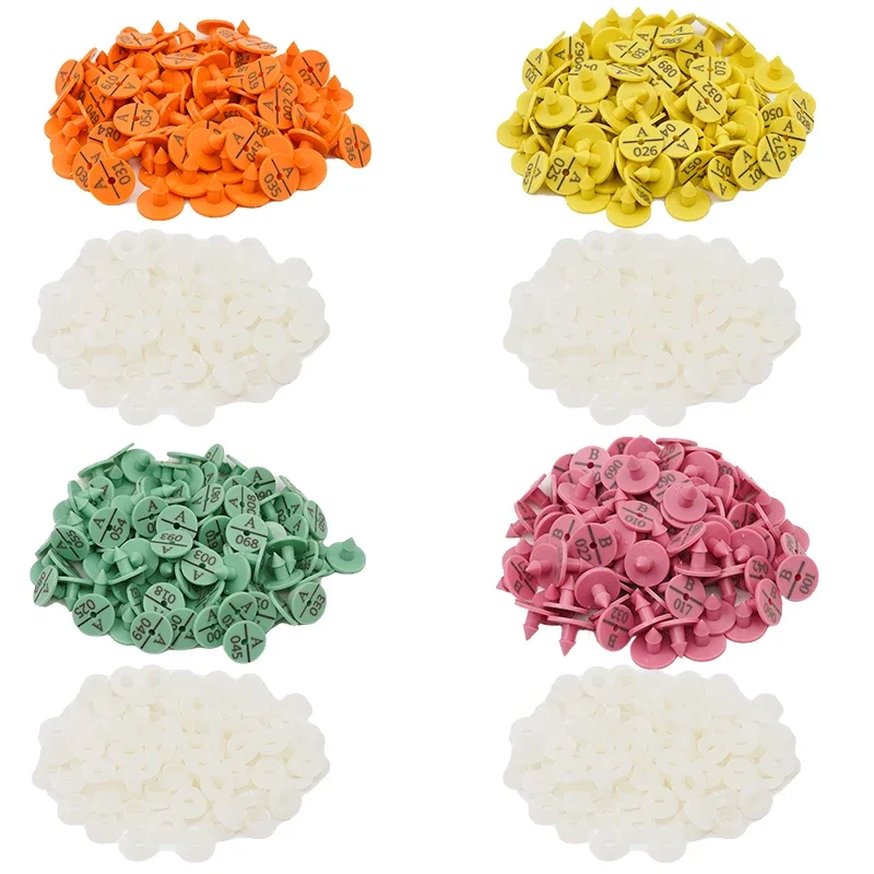 

100Pcs Rabbit Ear Tag with The Word Ear Laser Typing Copper Head Earrings with 001-100 Words Farm Animal Identification Card