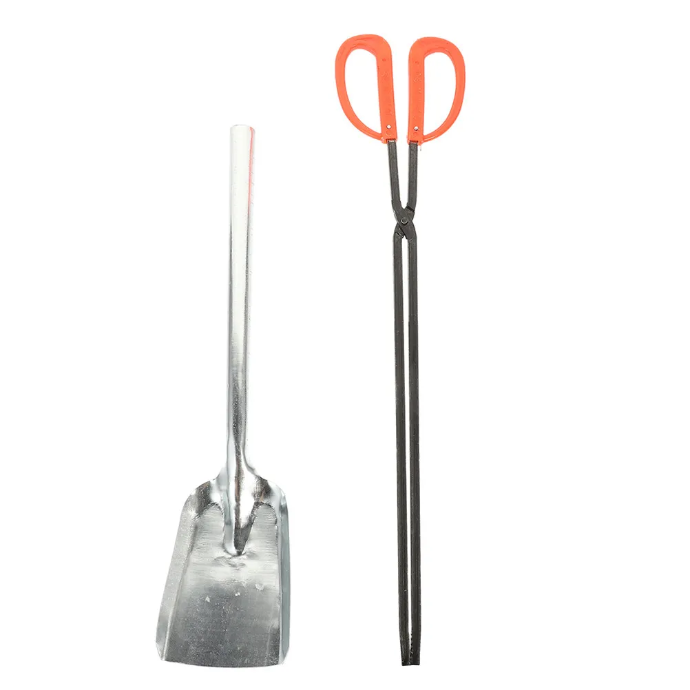 1Set Fireplace Fire Tongs Shovel Heavy Duty Metal Firewood Charcoal Ash Scoop Log Picker Clamp for Fire Pit Campfire Outdoor