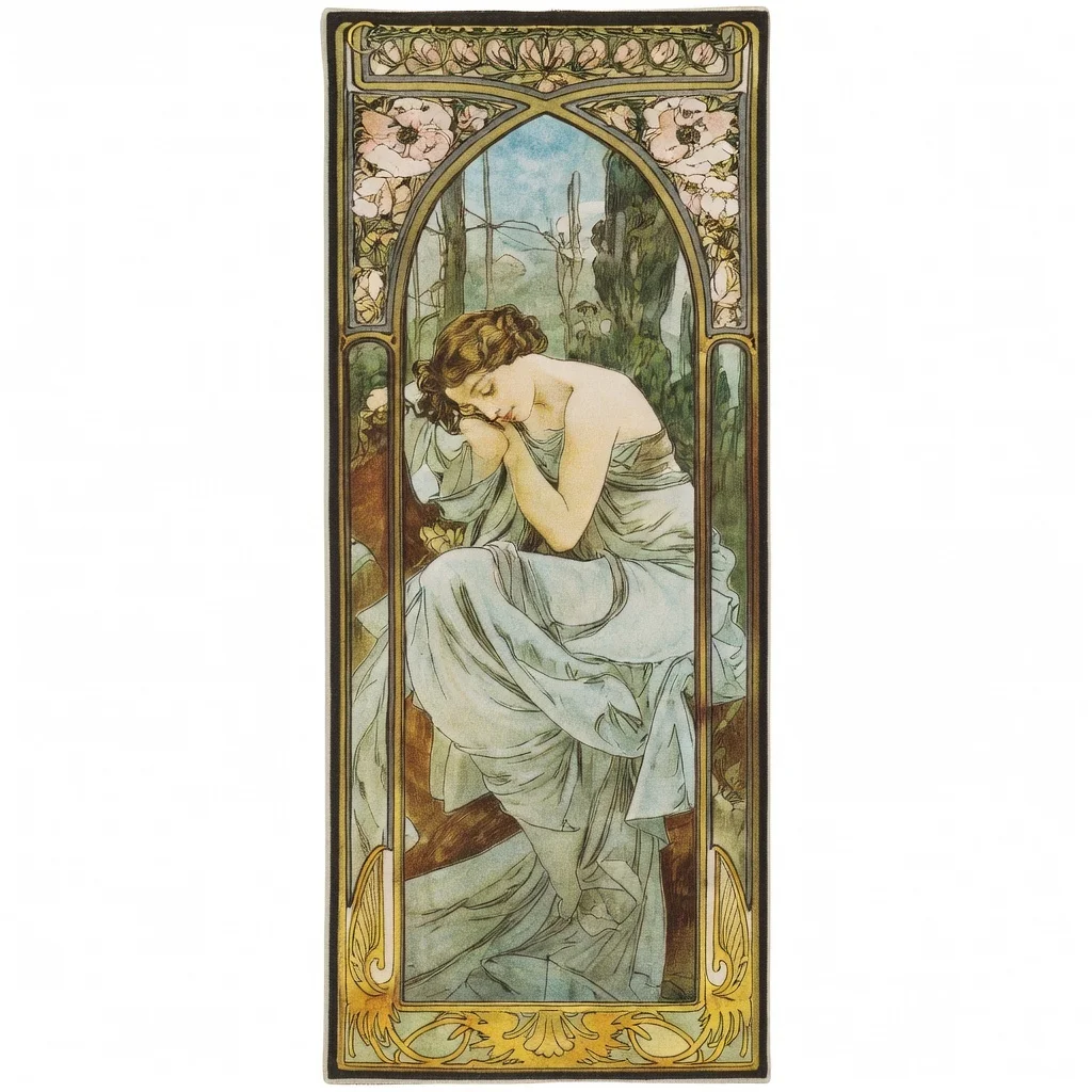 Vintage Alphonse Mucha Times of the Day Tapestry, Famous Art Wall Hanging for Bedroom Living Room Decor