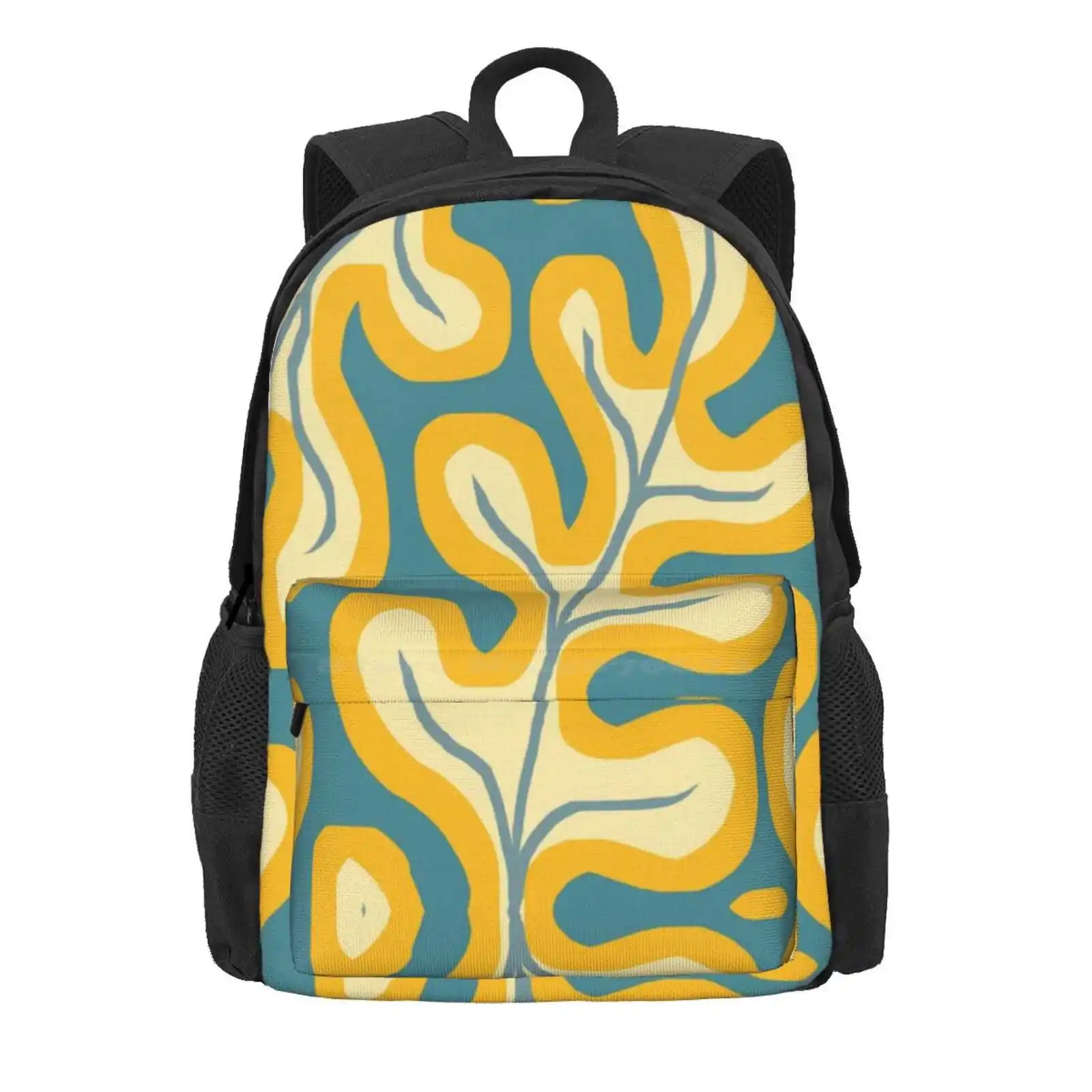 Modern Hygge Leaves In Yellow And Blue Hot Sale Schoolbag Backpack Fashion Bags Flowers Patterns Modern Scandinavian Nordic