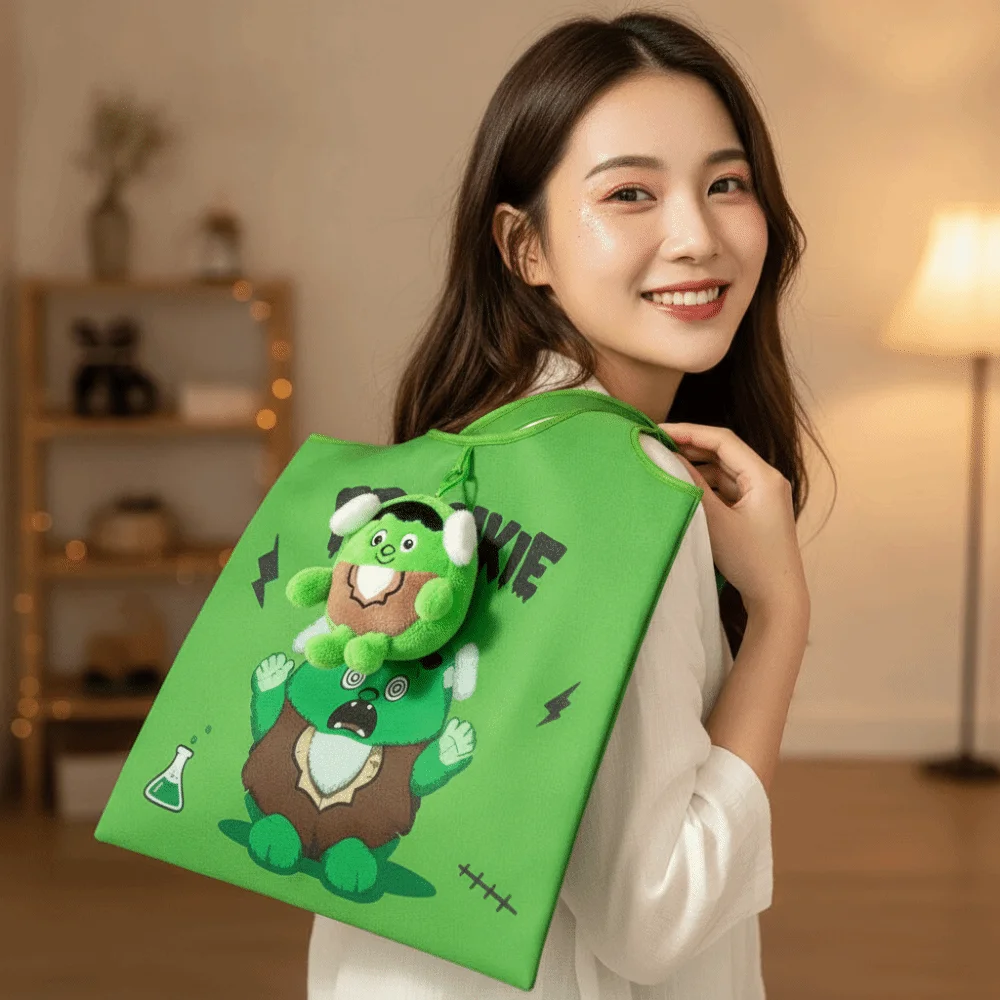 Solid Color Halloween Grocery Tote Mini Tear-Resistant 2-in-1 Bag Charm Pouch Plush Case Space-Saving Cartoon Pocket Handbag