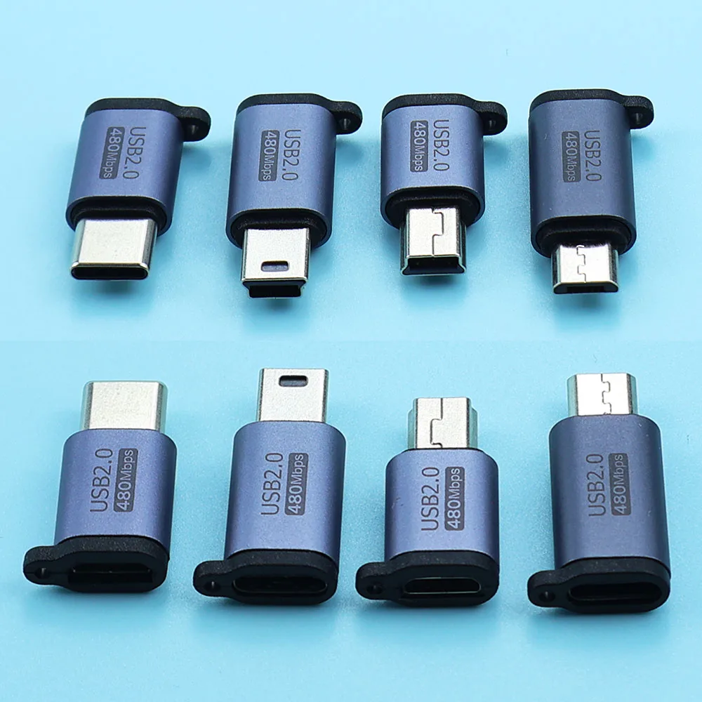 2pcs  Mini USB MicroUSB Adapter Micro USB to TypeC Mini USB Converter Connector Support Data Sync 480Mbps 18W