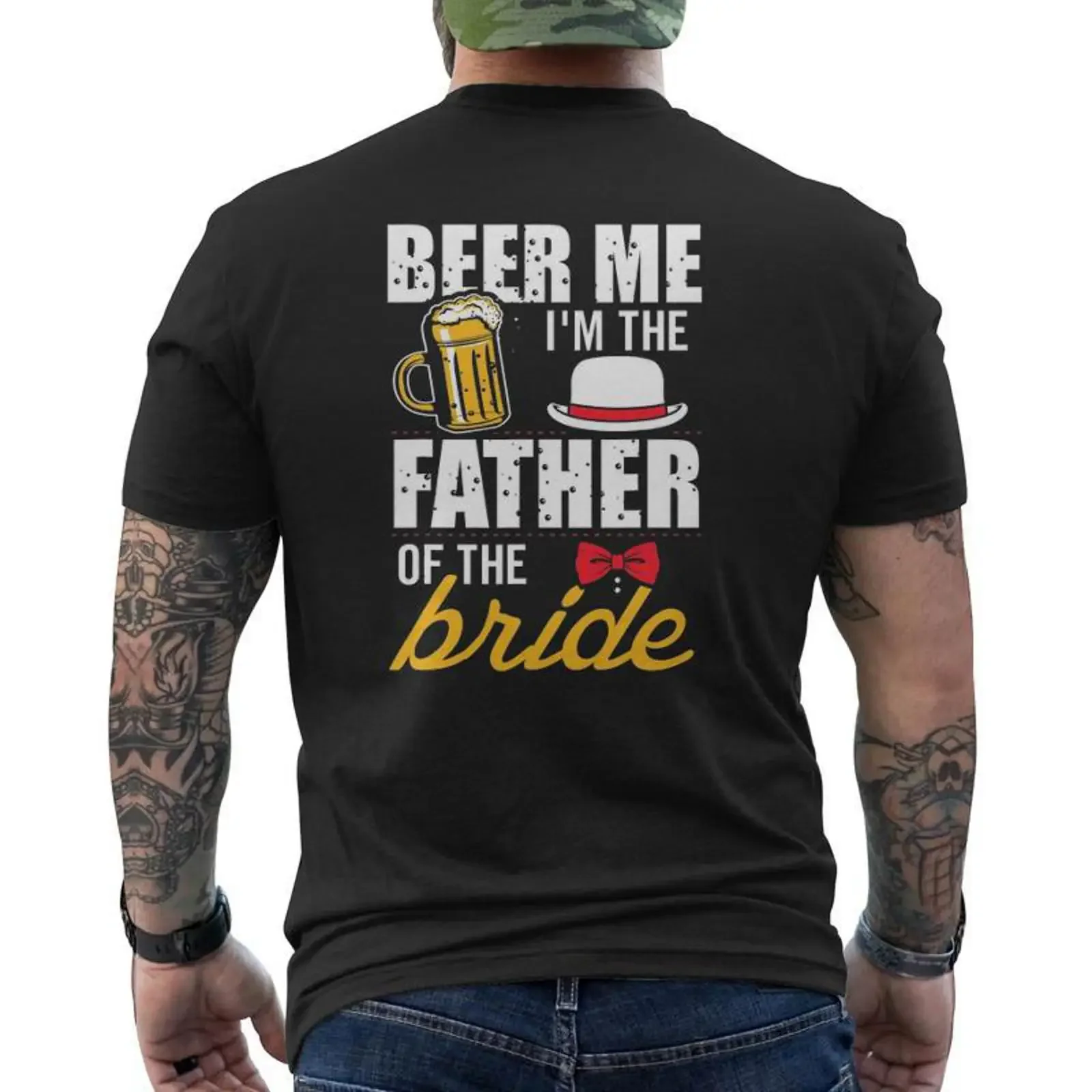 Beer Me I'm The Father Of Bride Free Mens Back Print T shirt Mazezy vintage Washed designer clothes fashion graphic homme