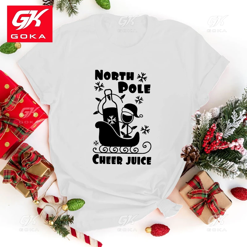 Christmas North Pole Cheer Juice Cotton T Shirt Mens Womens Fashion Harajuku T Shirts Cool Short Sleeve Casual Hip Hop Tops Tees