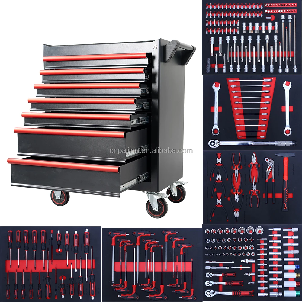 245 Pcs Repair Kit Drawers Tool Set Garage Workshop Tool Set Professional Drawer Cabinet EVA Hard Trolley Cabinet With Tools