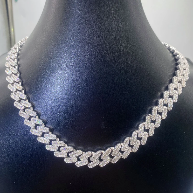 13mm Moissanite Prong Cuban Link Chain 925 Sterling Silver