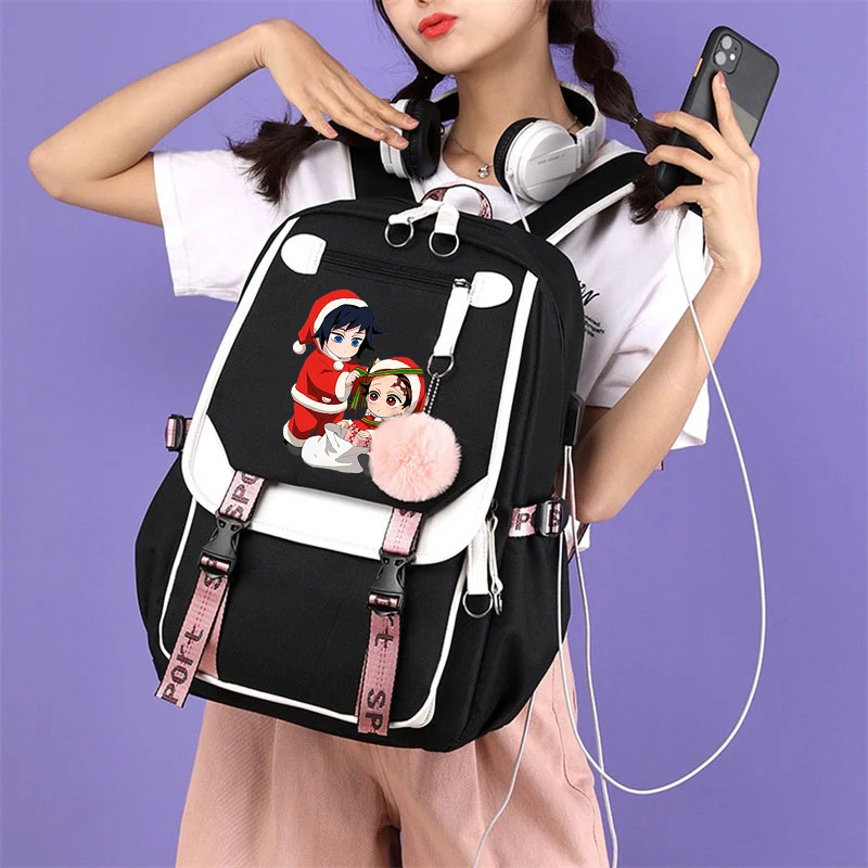 Multicolor Splicing Large Capacity School Bags Demon Slayer Anime Female Camping Simple Casual Harajuku Bag Demon Slayer Travel