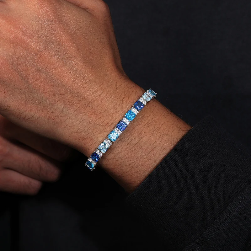 

TUHE High Quality Glacier Blue Bracelet Iced Out Men S925 Bracelet Rectangular Stone CZ S925 For Men Hip Hop Jewelry