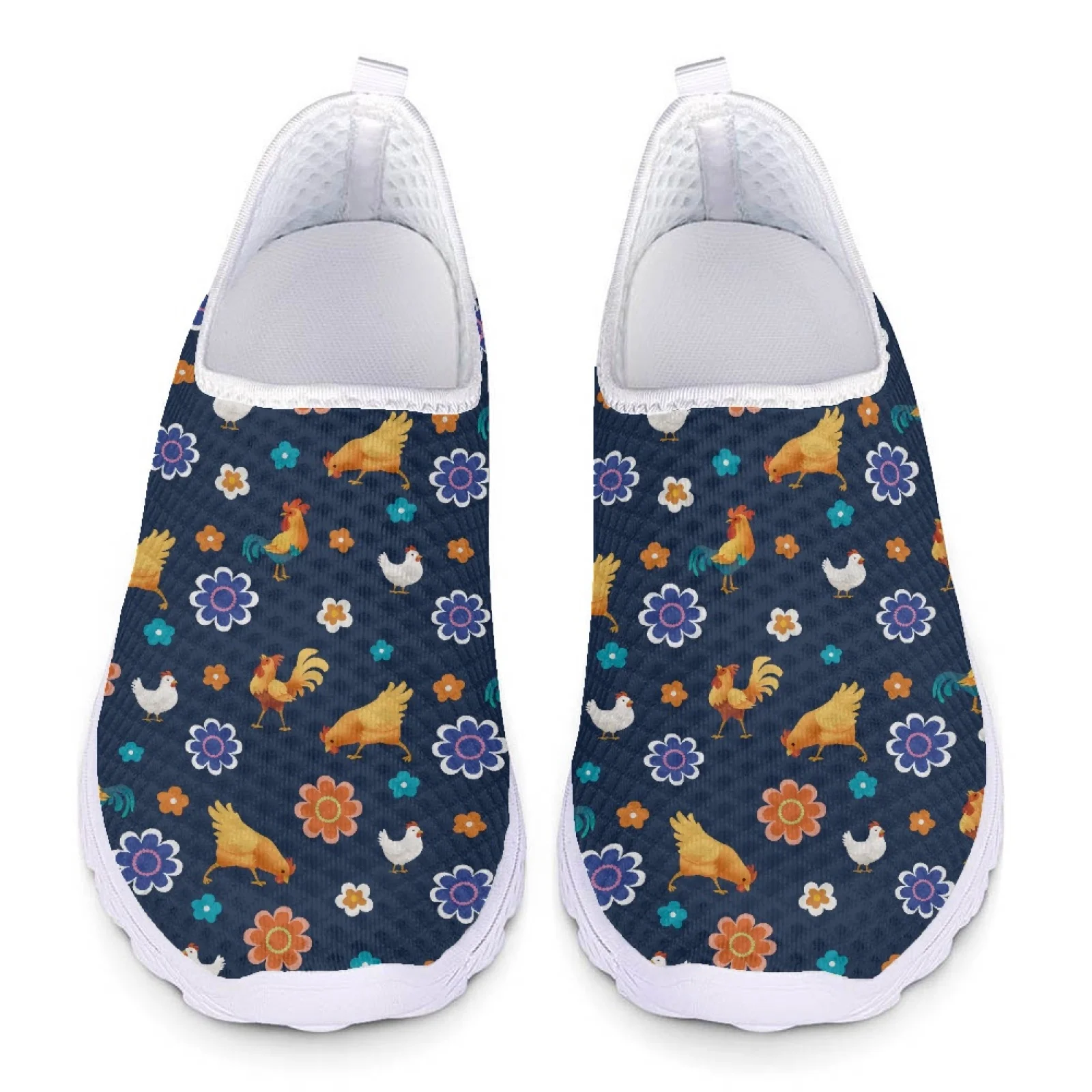 2025 Cock Rooster Print Nurse Summer Woman Flat Shoes Penny Loafers Women Casual Shoes Mesh Slip On Flat Sneaker Ladies Sneakers