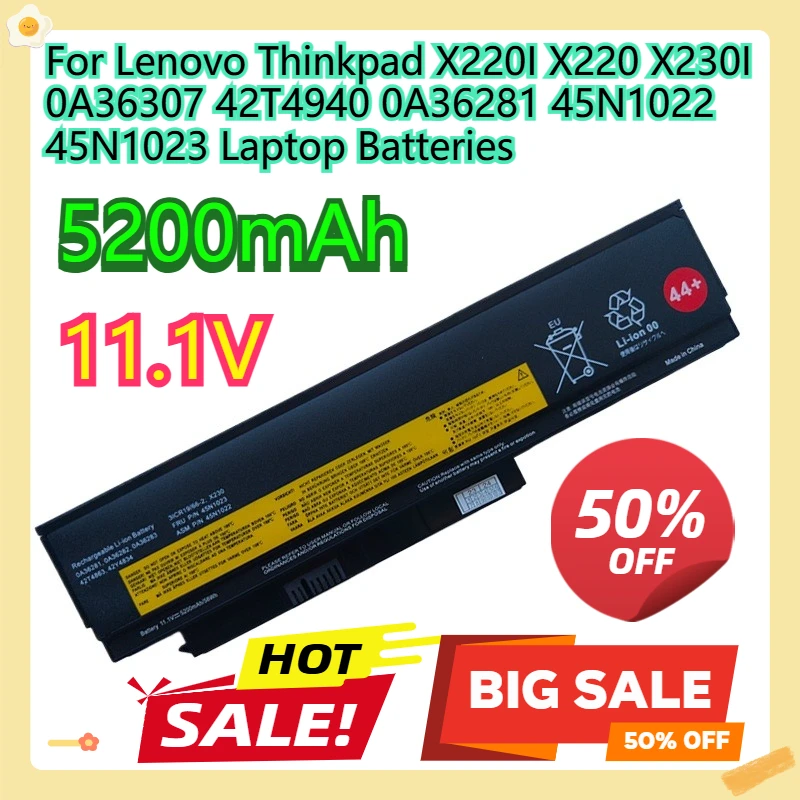 

Для Lenovo Thinkpad X220I X220 X230I 0A36307 42T4940 0A36281 45N1022 45N1023 аккумуляторы для ноутбуков 11,1 В 5200 мАч