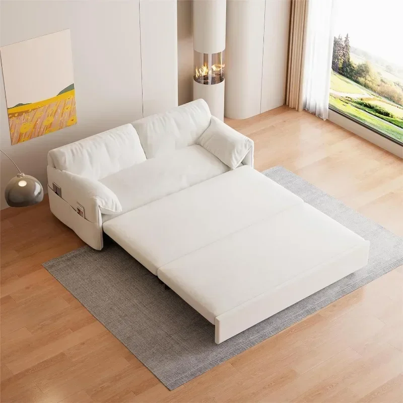 63.8" Futon Sofa Bed Queen Size, Pull Out Bed, 3-in-1 Convertible Sleeper Sofa with Side Pocket, Modern Velvet Futon Couch