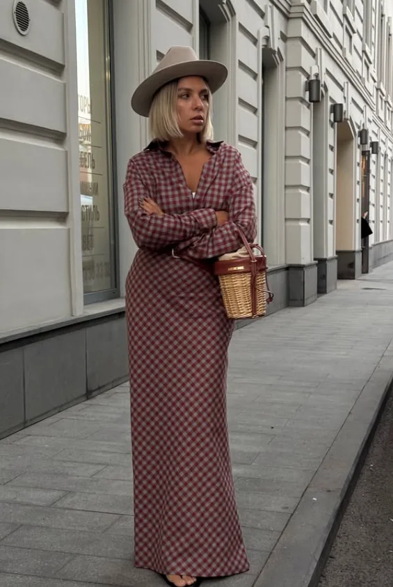 Falda larga de cola de pez a cuadros Retro para mujer, faldas largas elegantes de cintura alta, ajustadas y versátiles, ropa para ir al trabajo diario para primavera y otoño 2026