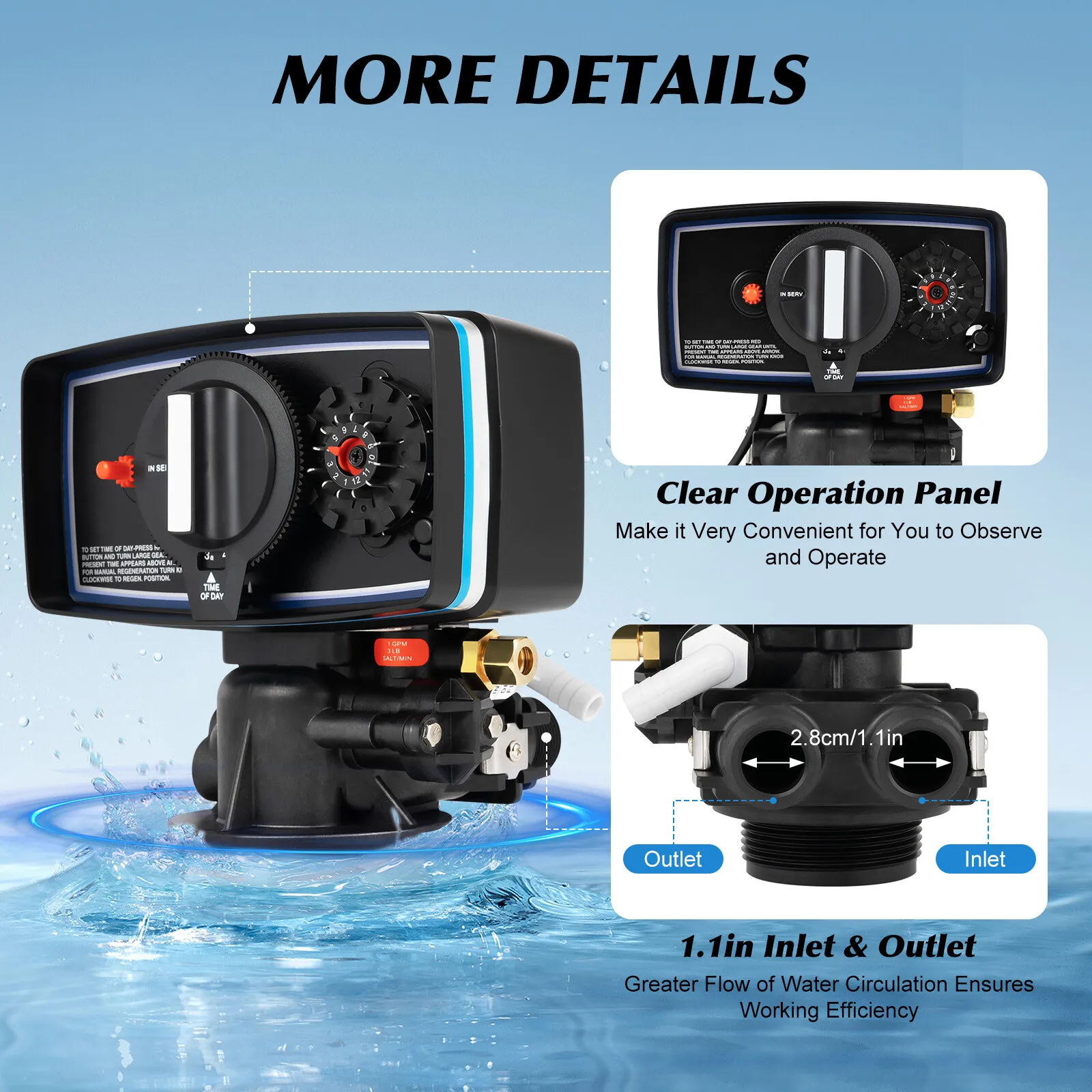 Électrovanne 110V Automatic Water Softener Control Valve 2T/H Top Mount Time Clock Regeneration Valve for Whole House System Eau et vapeur — détail 2