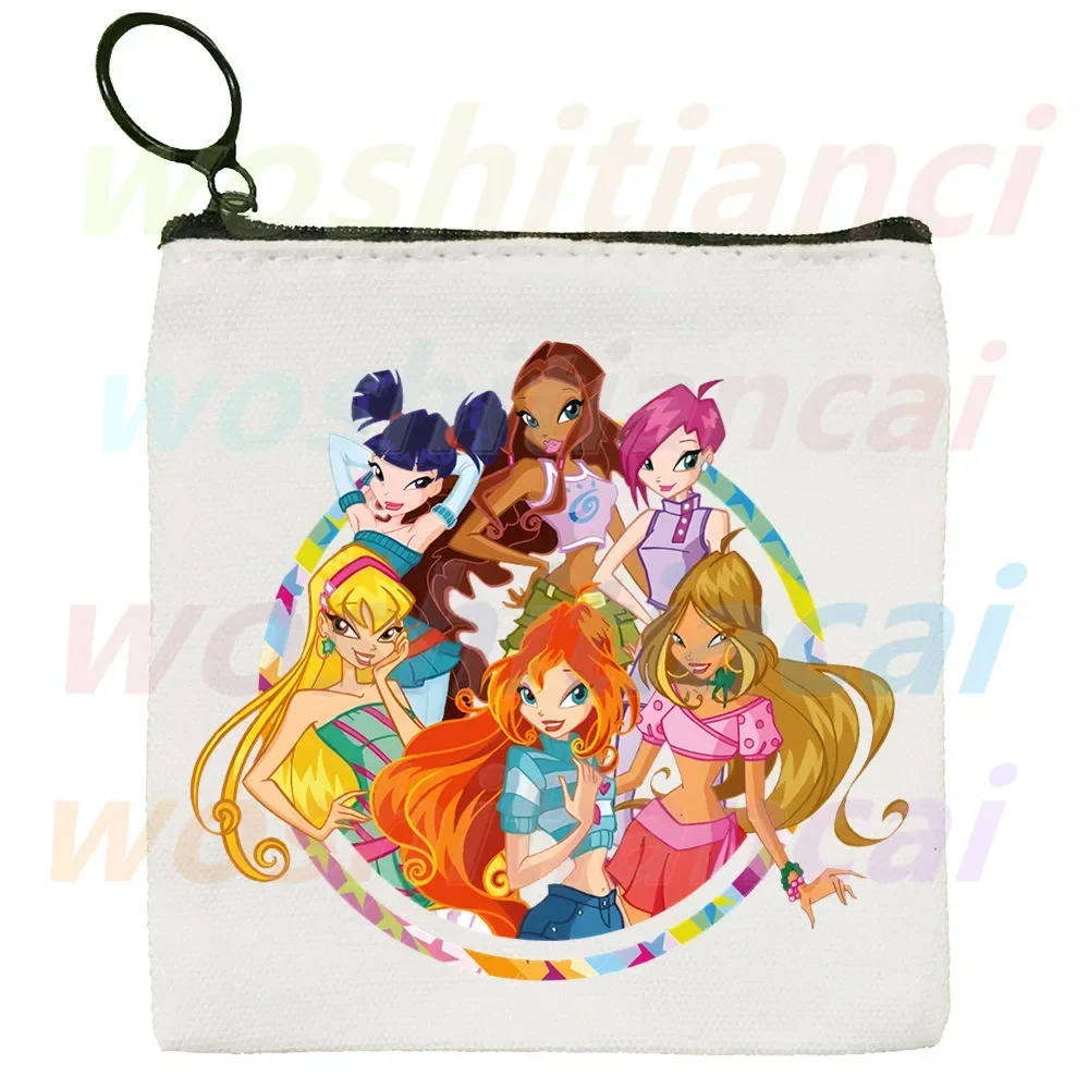 Winx Butterfly Fairy Canvas Geldbörse Canvas Tasche Kleine quadratische Schlüsselaufbewahrungskarte Cartoon Münztasche