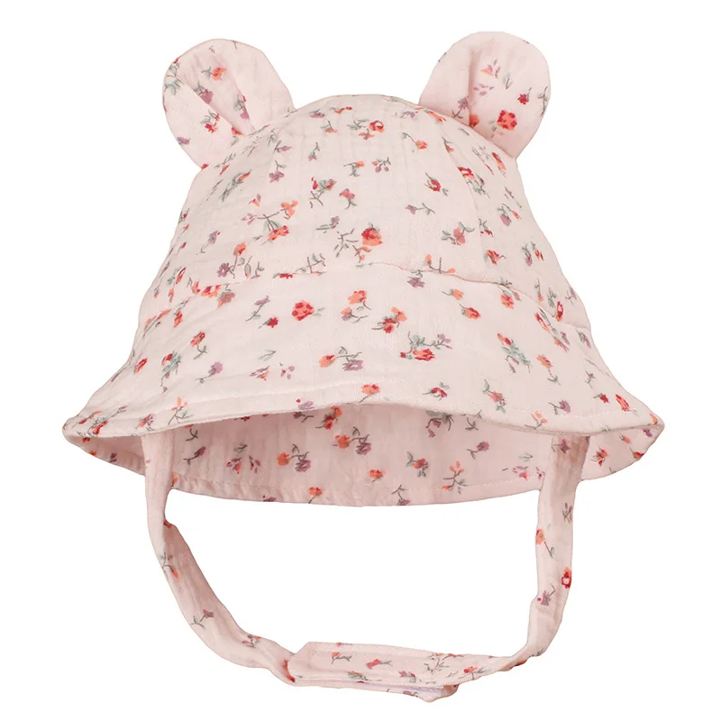 Lower Print Baby Bucke Cap Cartoon Ear Soft Cotton Infant Fisherman Hat Spring Summer Toddler Sun Visor