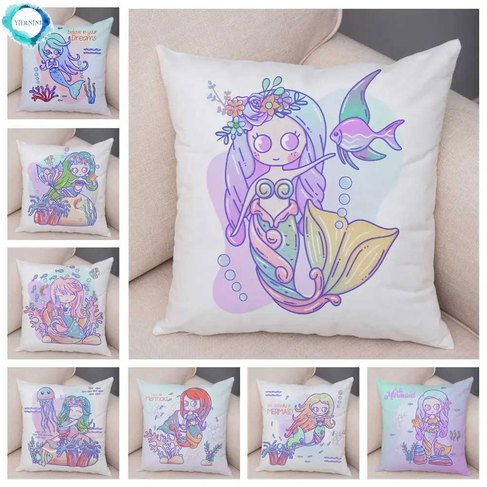 

Cartoon cute mermaid printing pattern decorative pillow sleeve family car decorative cute pillow cover 45x45cm