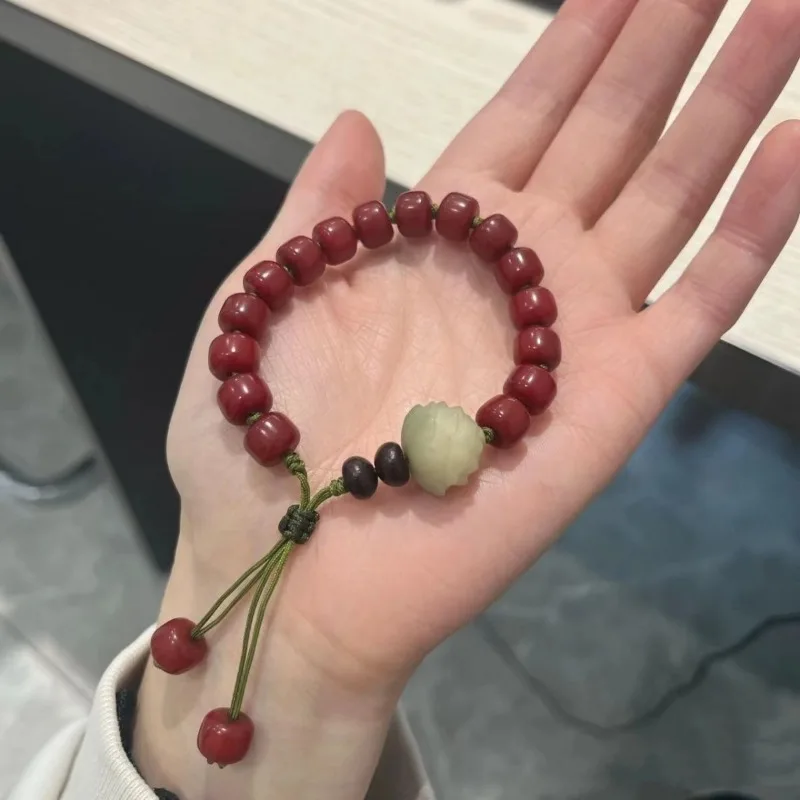 Vermilion Sand Offering Bodhi Root Bracelet Women's Ancient Style New Chinese Lotus Transfer Plate Playing Bracelet Ladies