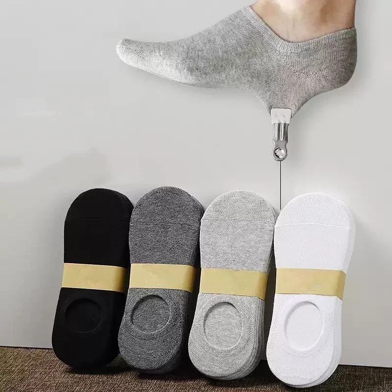 5pairs Non-slip Ankle Socks Men Business Cotton Low Cut Boat Sox Silicone Sports Male Breathable Invisible Short Sokken Casual