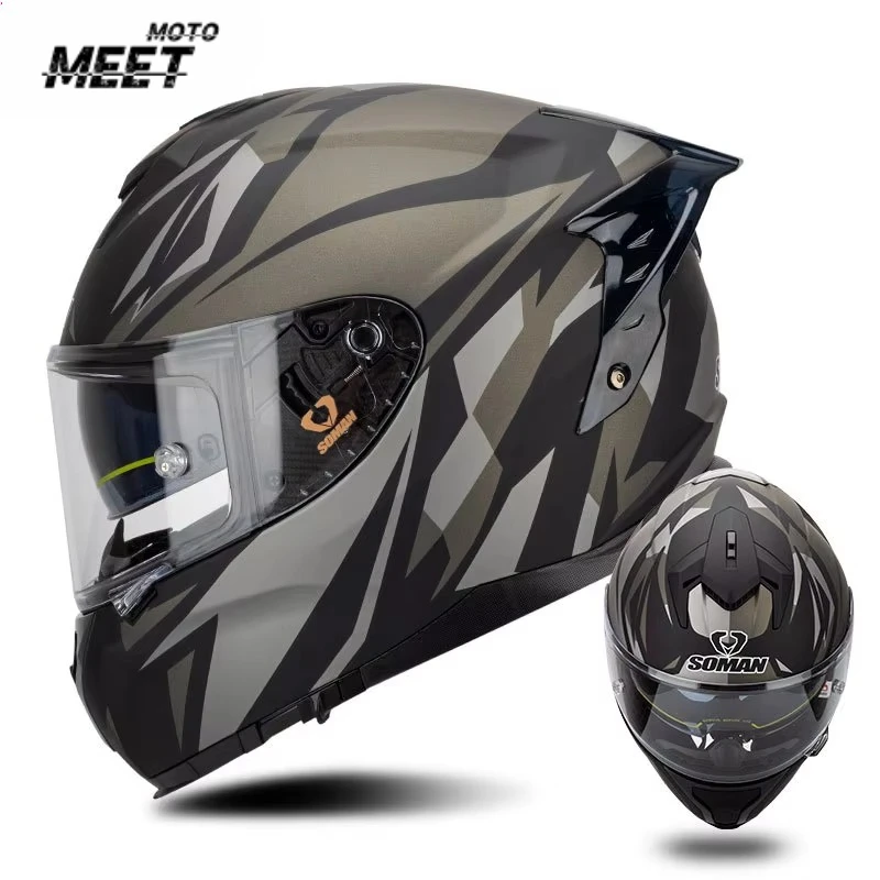 SOMAN Full Face Motorcycle Retro Moto Helmets Casco Visor Motorbike Accessories DOT Approved Capacetes Шлем Для Мотоцикла