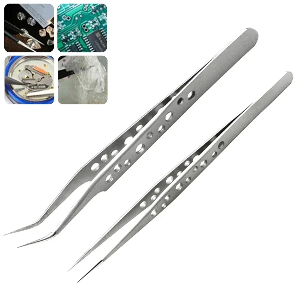 1pc Precision Industrial Tweezers Anti-magnetic Curved Straight Tip Stainless Steel Tweezers For Electronics Maintenance