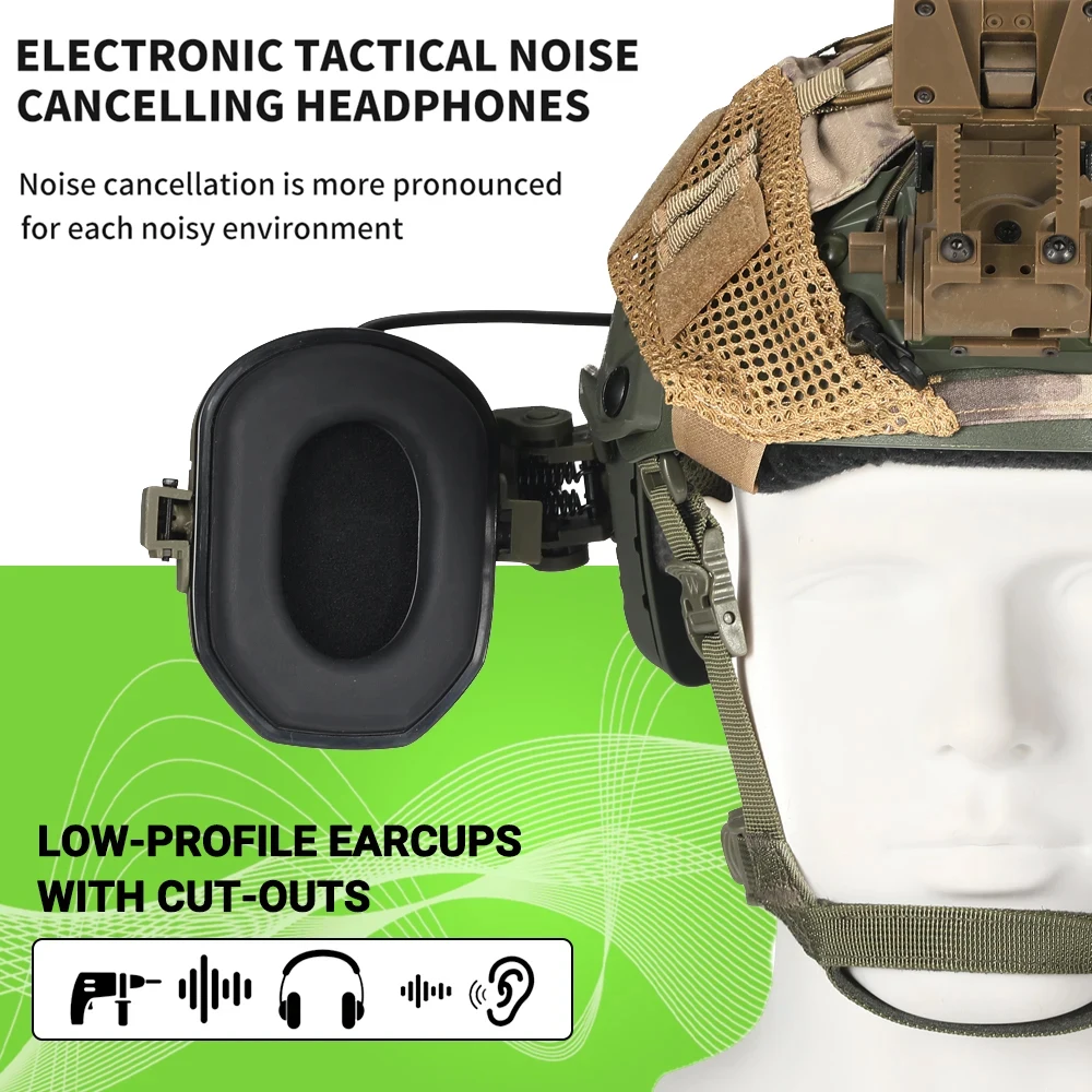 Airsoft Shooting Noise Reduction Earmuffs Tactical Helmet Mounted Electronic Hearing Protector Sound Amplification Headphone