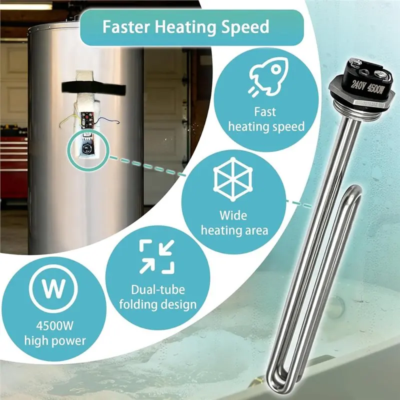 WHYY-Upgraded For Electric Water Heater 02582 Water Heater 4500W 240V, Screw-In Foldback Stainless Steel Replacement
