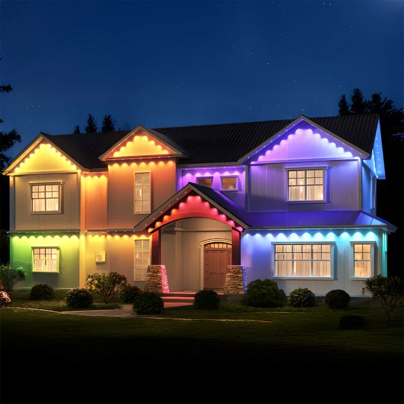 LED Smart Eave Light String 150FT 90LED RGB Color Changing Outdoor Decor with Remote Control Halloween Holiday Ambient Lighting