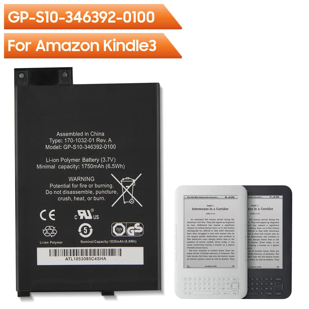 NEW Replacement Battery GP-S10-346392-0100 For Amazon Kindle3 Kindle 3 S11GTSF01A D00901 Rechargable Battery 1750mAh