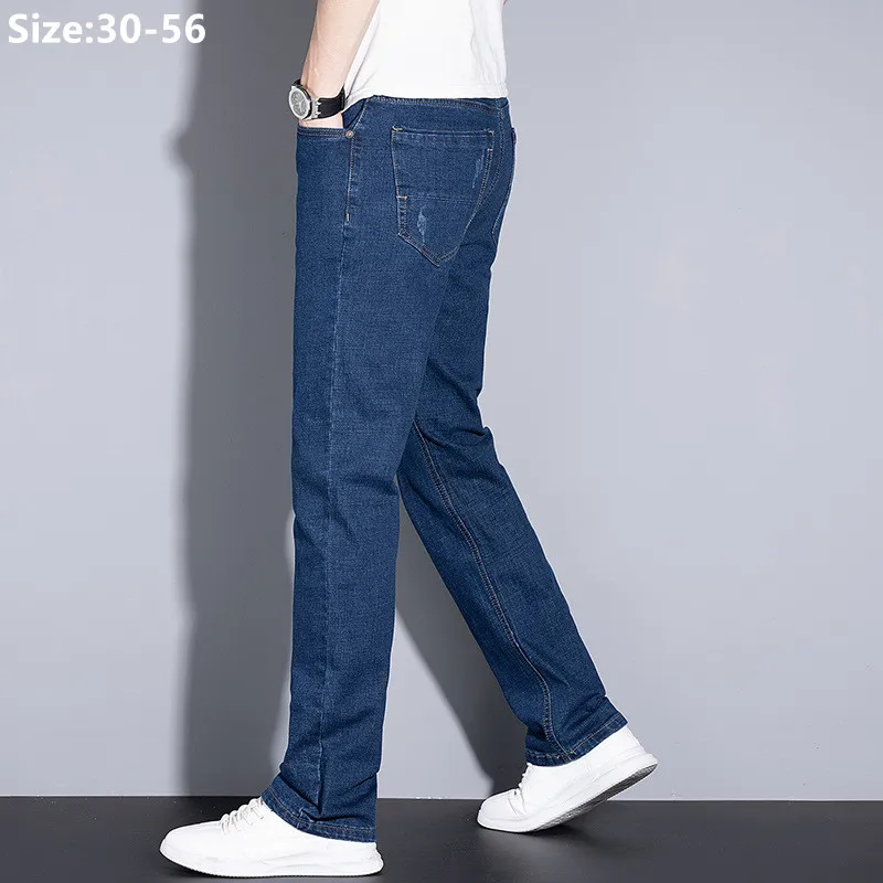 

Middle Aged Jeans Men Plus Size 160KG 56 54 52 50 46 44 Autumn Dad Loose High Waisted Straight Trousers Thick Stretched Pants