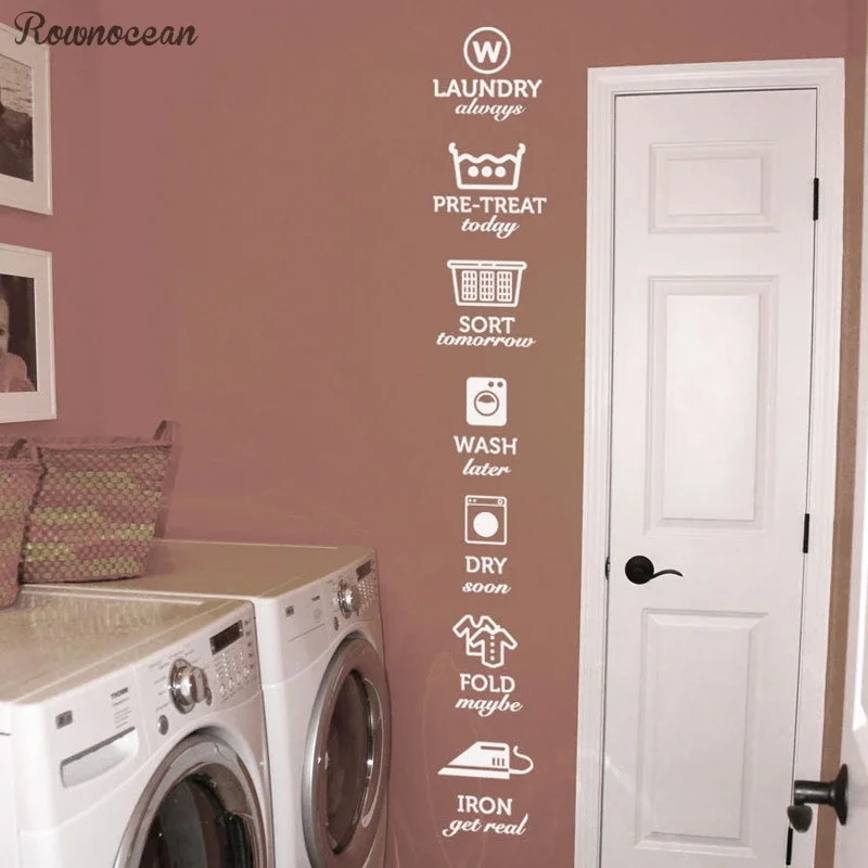 The rules of laundry decals, laundry tag stickers pattern,Wash Dry Fold Iron Laundry Room Vinyl Wall Quote Sticker Decal LY07