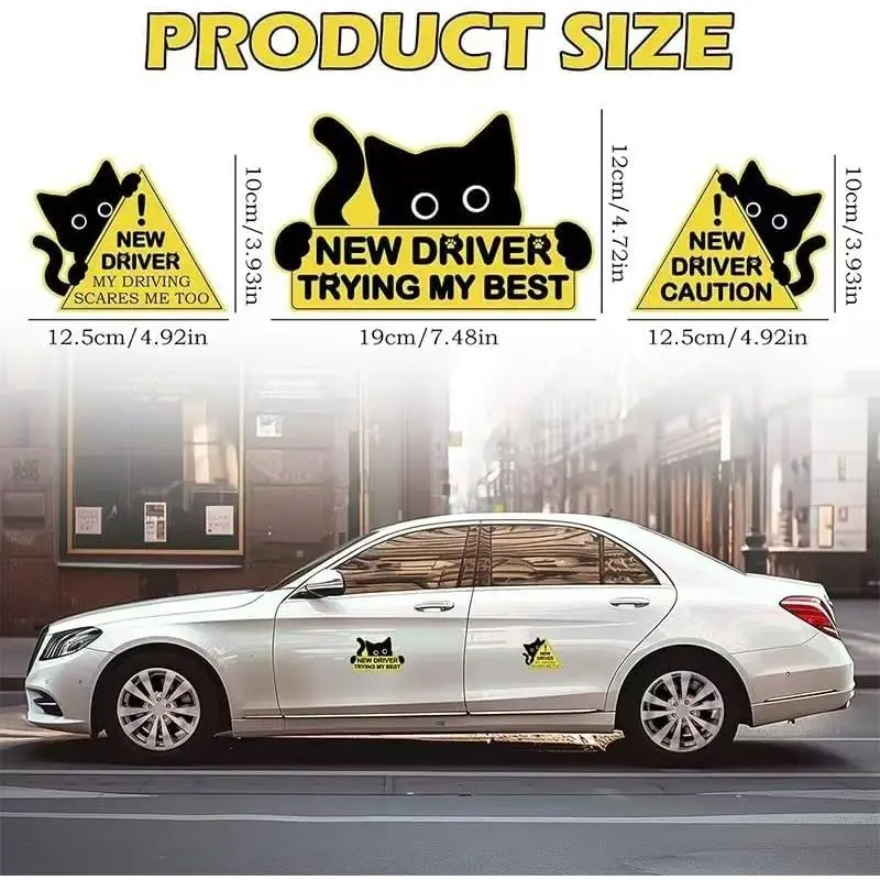 3Pcs New Driver Car Magnet Sticker Set, Funny Cute Design, Caution Warning Signs Student Drivers,Safety Warning Signs