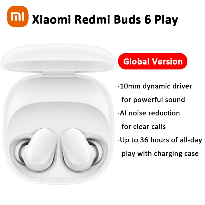 Global Version Xiaomi Redmi buds 6 Play Earphone Touch Control Noise Reduction 36-Hour Battery Life Bluetooth Wireless headphone